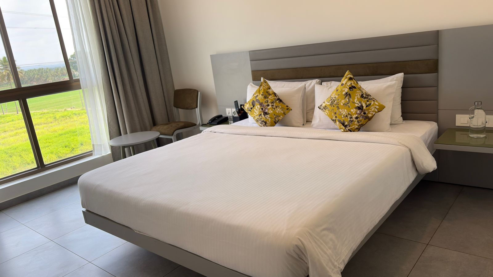 King bed with paddy view